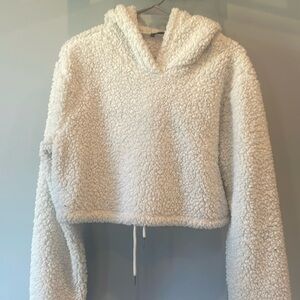 Ivory Sherpa cropped hoodie long sleeve
